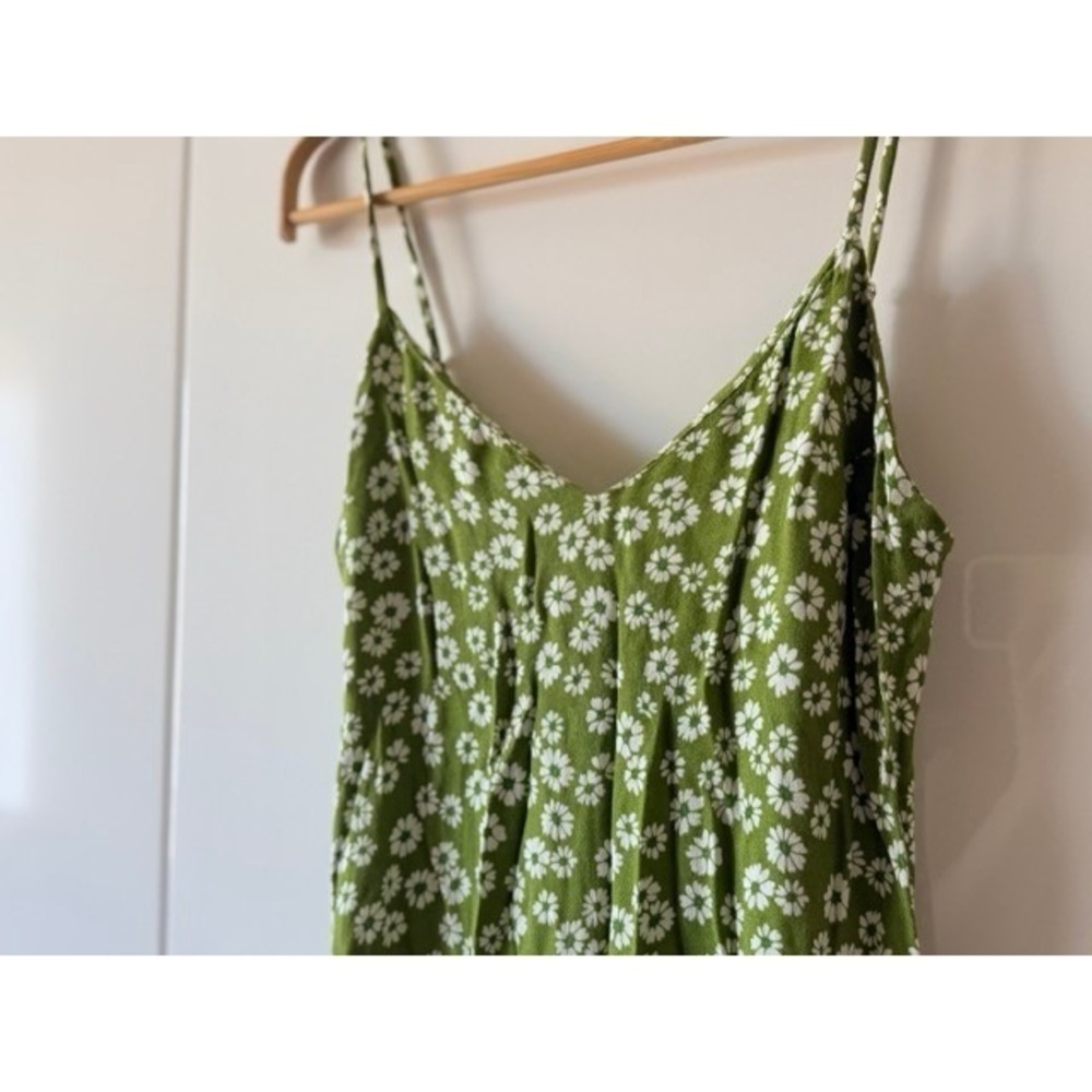 Reformation Olive Green Daisy Floral Slip Midi Dress Side Slit Size 0 - Picture 4 of 8